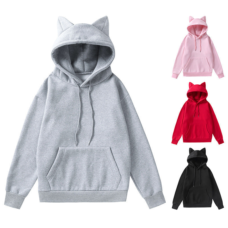 Damen Hoodie mit Katzenohren und Kängurutasche Heidi-Mode