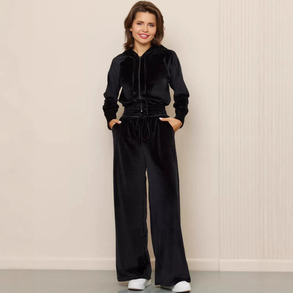 Damen Luxuriöses Fleece-Loungewear-Set mit Kapuze und lockerer Passform Heidi-Mode