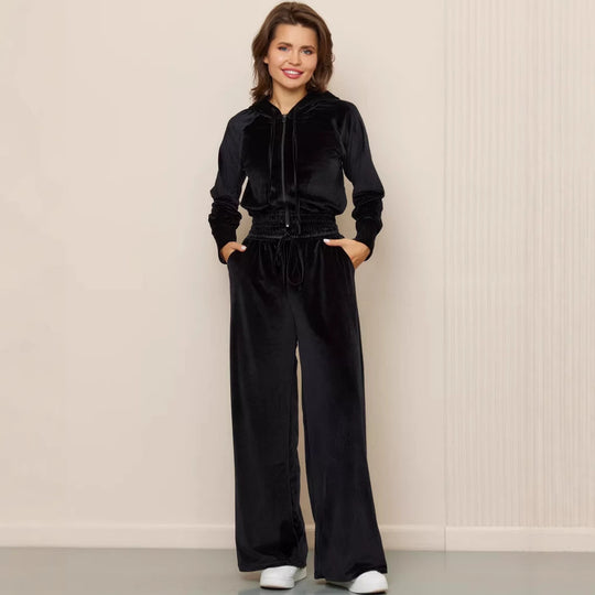 Damen Luxuriöses Fleece-Loungewear-Set mit Kapuze und lockerer Passform Heidi-Mode