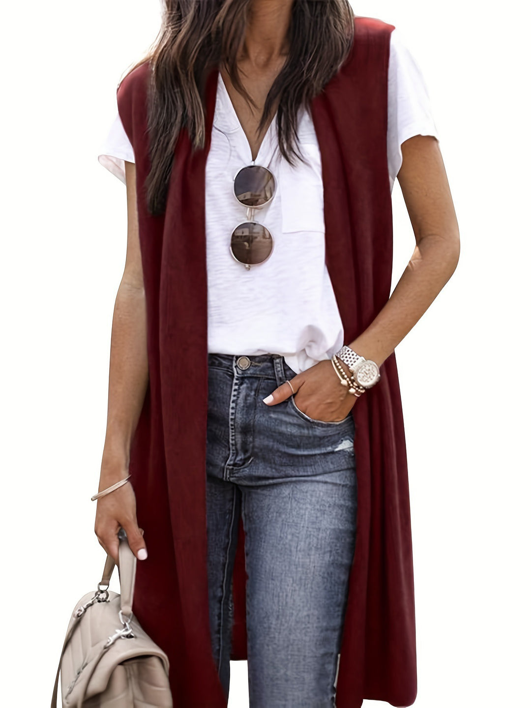 Damen longitudinaler Strickmantel mit Seitenschlitzen Heidi-Mode