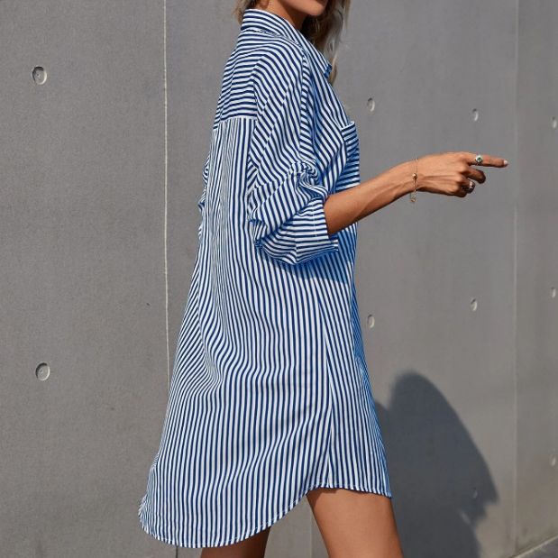 Damen Hemdblusenkleid im lässigen Stil mit Streifenmuster Heidi-Mode