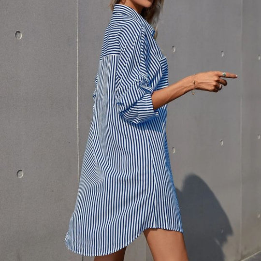 Damen Hemdblusenkleid im lässigen Stil mit Streifenmuster Heidi-Mode