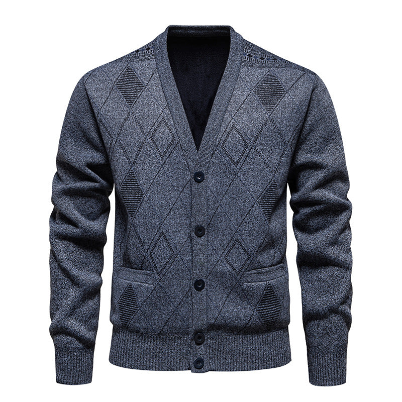 Herren stilvolle Strickjacke mit Rautenmuster Heidi-Mode