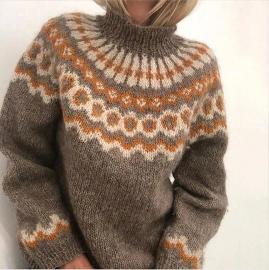 Damen Kuscheliger Strickpullover mit außergewöhnlichem Norweger-Muster Heidi-Mode