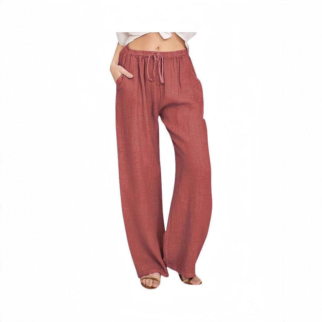 Damen Weite Leinenhose mit elastischem Bund und praktischen Eingrifftaschen Heidi-Mode