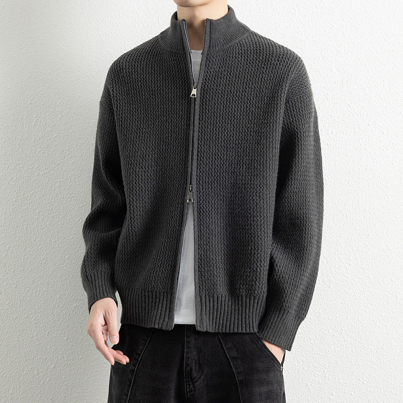 Herren Strickjacke mit hohem Kragen und praktischen Reißverschluss Heidi-Mode