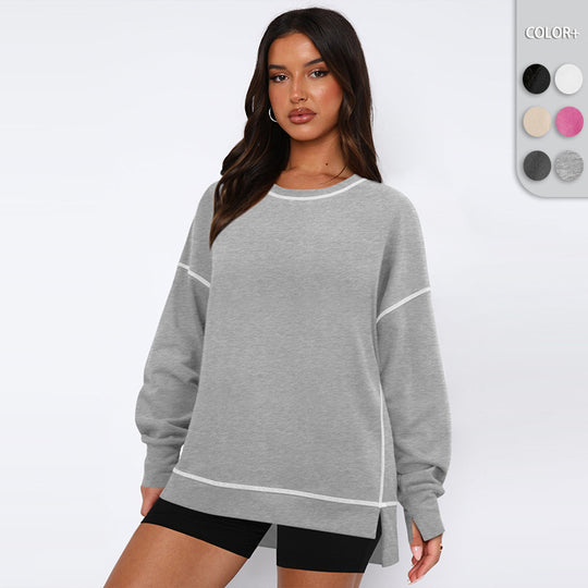 Damen Oversize Sweatshirt mit feiner Kontrastnaht Heidi-Mode