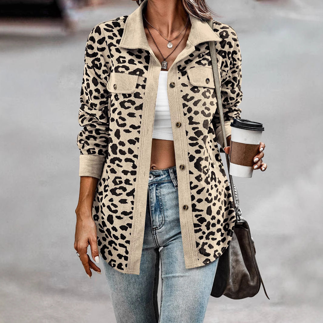 Damen Freizeitjacke mit strukturiertem Leopardenmuster und praktischen Taschen Heidi-Mode