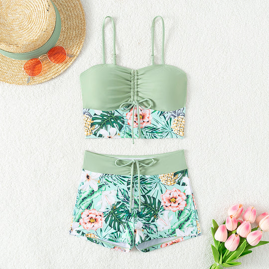 Damen Bikini-Set mit Raffung und edlem Blumendruck Heidi-Mode