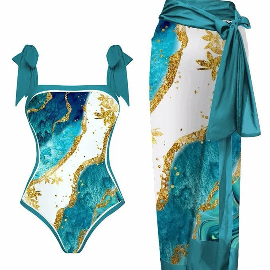 Damen Zweiteiliges Badeoutfit mit stilvollem Wickelrock und floralem Muster Heidi-Mode