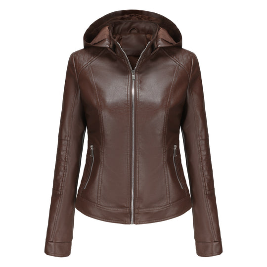 Damen Kapuzenjacke aus hochwertigem Kunstleder Heidi-Mode