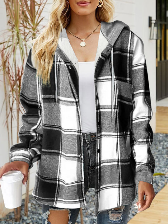 Damen lässige Overshirt-Jacke mit Kapuze und praktischem Kordelzug Heidi-Mode