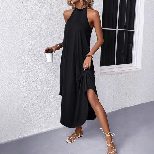 Damen lässiges Sommermaxikleid mit elegantem Halternetz und praktischen Taschen Heidi-Mode