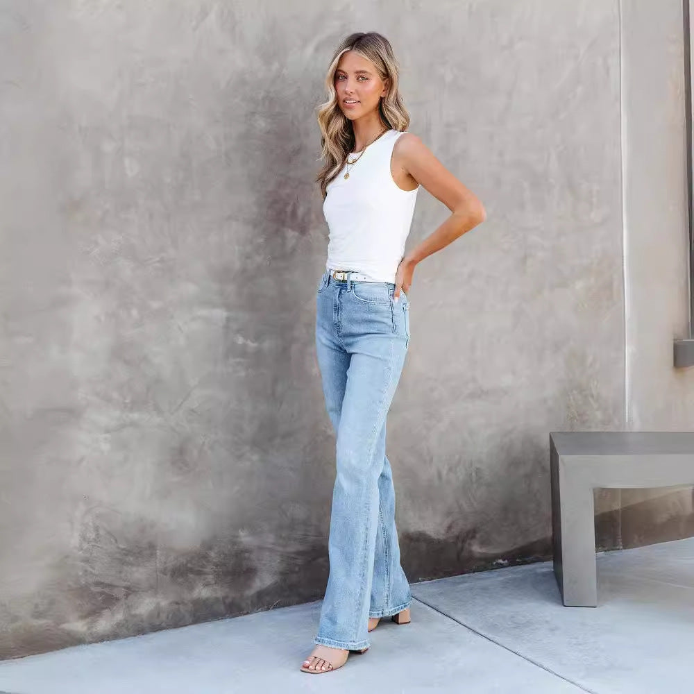 Damen High-Waist Bootcut Jeans mit raffinierter Waschung und bequemer Passform Heidi-Mode