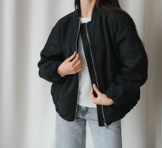 Damen Modische Bomberjacke aus weichem Wollmix mit Extragroßen Ärmeln Heidi-Mode