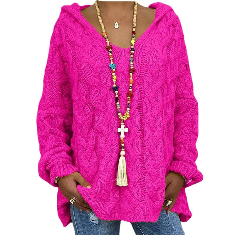 Damen Kapuzenpullover mit Zopfmuster und weitem Schnitt Heidi-Mode