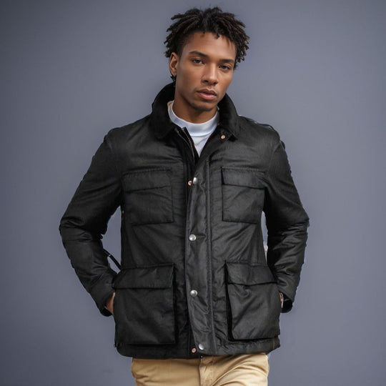 Herren modische Utility-Jacke mit mehreren praktischen Taschen und Kunstfellkragen Heidi-Mode