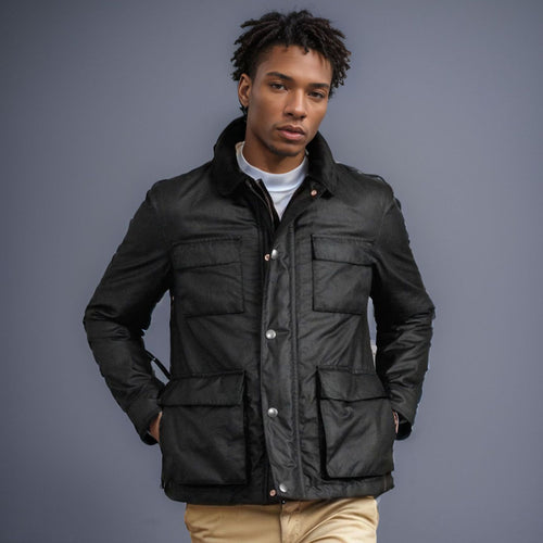 Herren modische Utility-Jacke mit mehreren praktischen Taschen und Kunstfellkragen Heidi-Mode