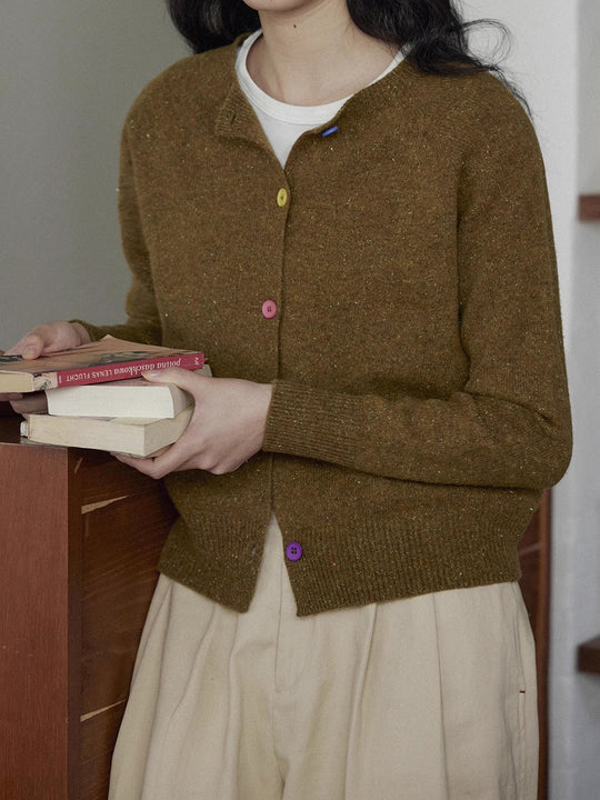 Damen Knopf-Front Strickjacke mit bunten Details Heidi-Mode