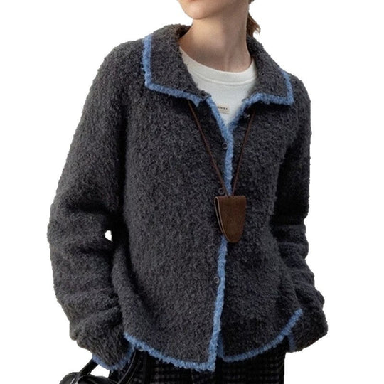 Damen kuscheliger Strickcardigan mit Kontrastdetails und kragen Heidi-Mode
