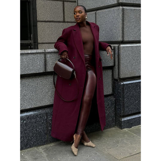 Damen eleganter langer Wollmantel Heidi-Mode
