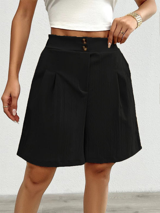 Damen Elegante Shorts mit Knopfverschluss und faltigem Design Heidi-Mode