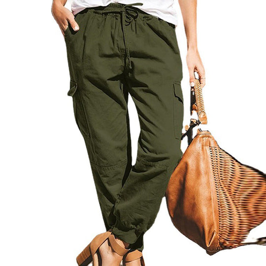 Damen lockere Cargo-Hose mit elastischem Bund und praktischen Taschen Heidi-Mode