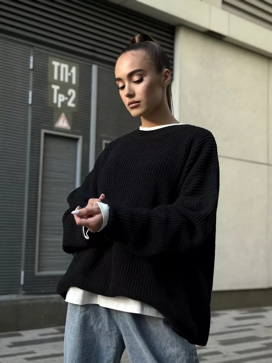 Damen lässiger Strickpullover mit weichem Material und oversized Schnitt Heidi-Mode