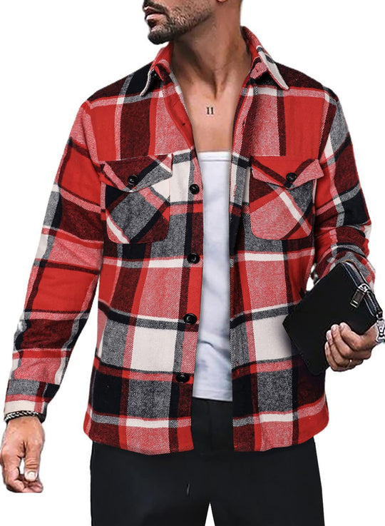 Herren Flanellhemd mit Karomuster und funktionalen Taschen Heidi-Mode