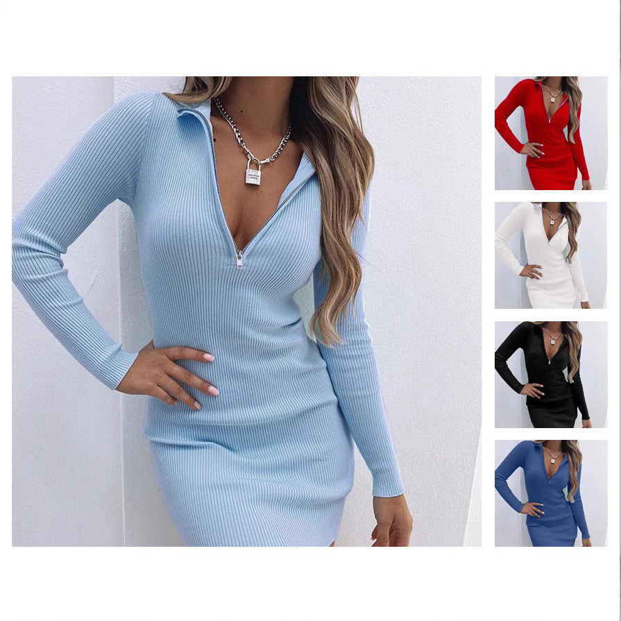 Damen figurbetontes Minikleid mit hochgeschlossenem Reißverschluss Heidi-Mode