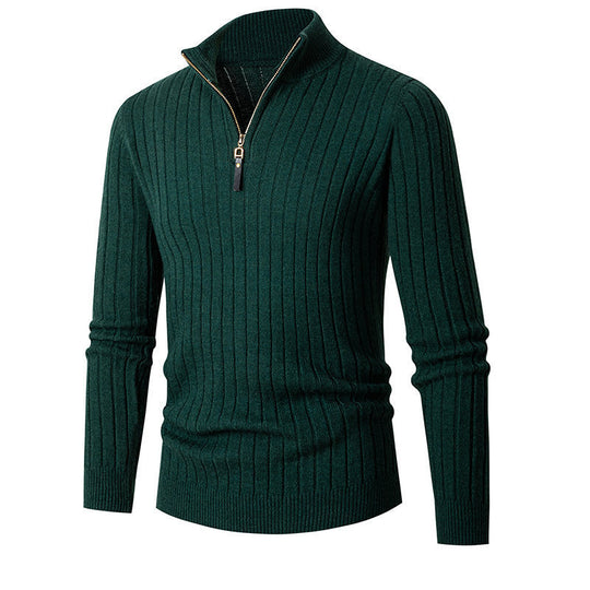 Herren eleganter Strickpullover mit durchgehendem Reißverschluss und Rippenstruktur Heidi-Mode
