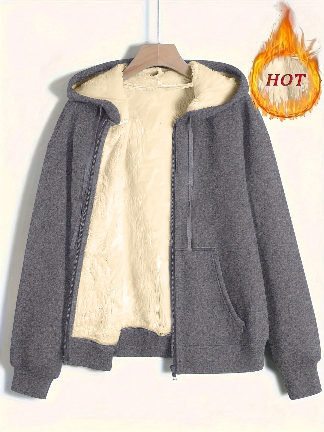 Damen kuschelige Fleecejacke mit Reißverschluss und Kapuze Heidi-Mode