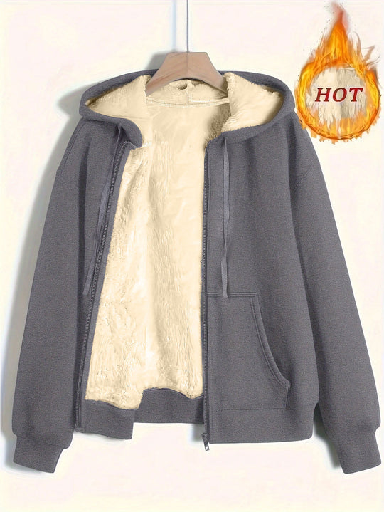 Damen kuschelige Fleecejacke mit Reißverschluss und Kapuze Heidi-Mode