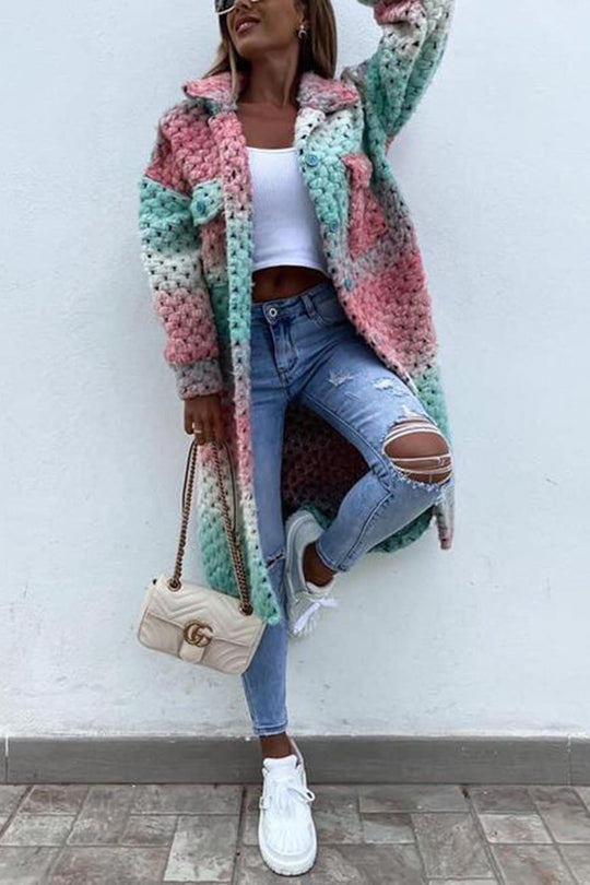 Damen Strickmantel im trendigen Patchwork-Design Heidi-Mode