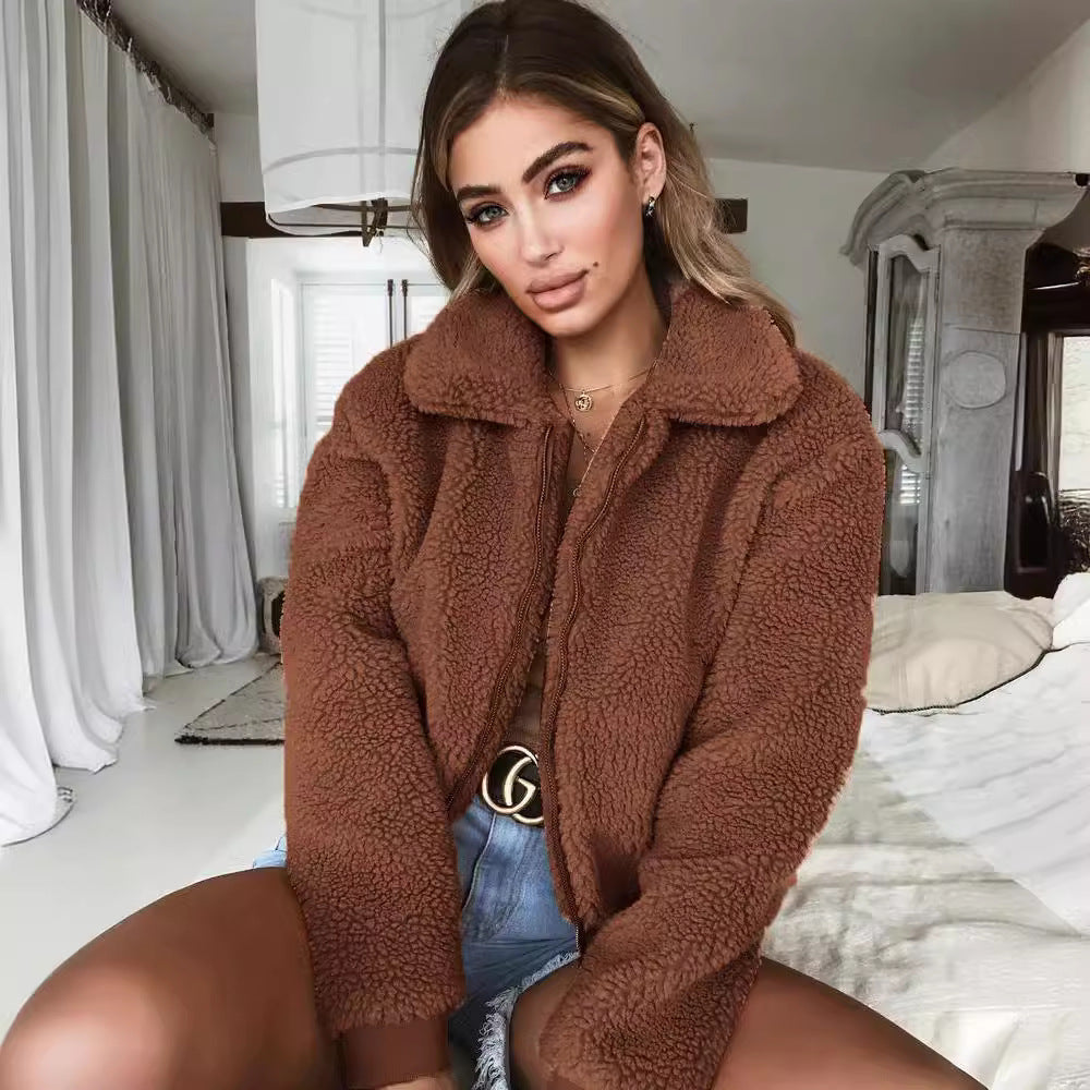 Damen Kuschelige Fleecejacke mit hohem Kragen und elastischen Bündchen Heidi-Mode