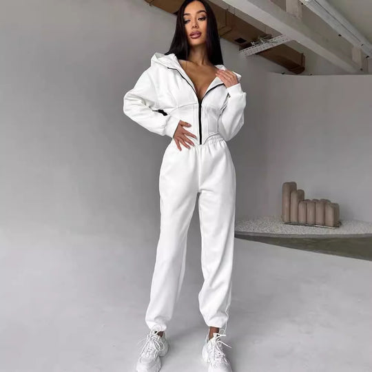 Damen Lässiger Utility-Jumpsuit mit hohem Kragen und Reißverschluss Heidi-Mode