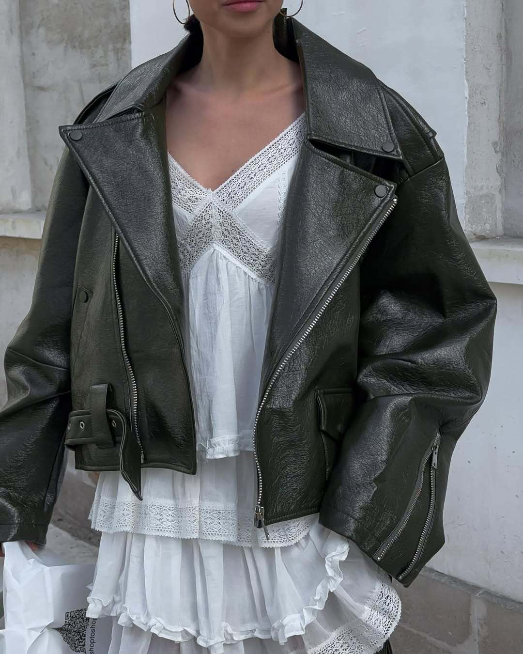 Damen Oversized Kunstlederjacke mit asymmetrischem Reißverschluss Heidi-Mode