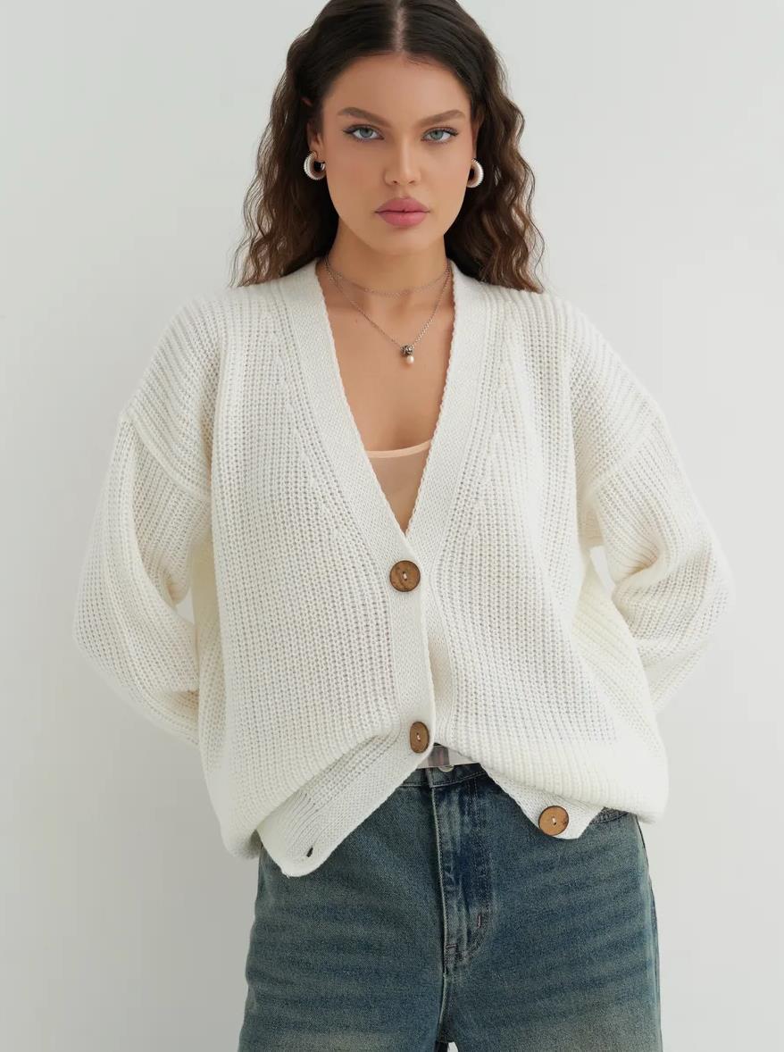 Damen lässige Strickjacke mit praktischen Knopfdetails und OHNE Einschränkung Heidi-Mode