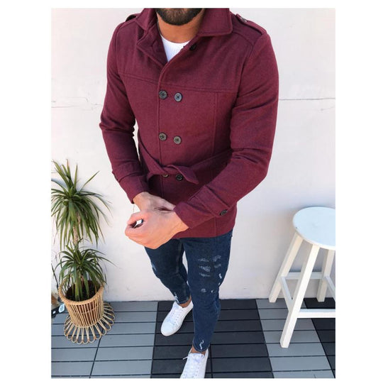 Herren modischer Trenchcoat mit doppelter Knopfreihe und taillierbarem Gürtel Heidi-Mode