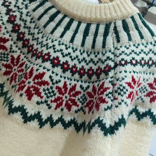 Damen Strickpullover mit festlichem Norweger-Motiv und weitem Schnitt Heidi-Mode