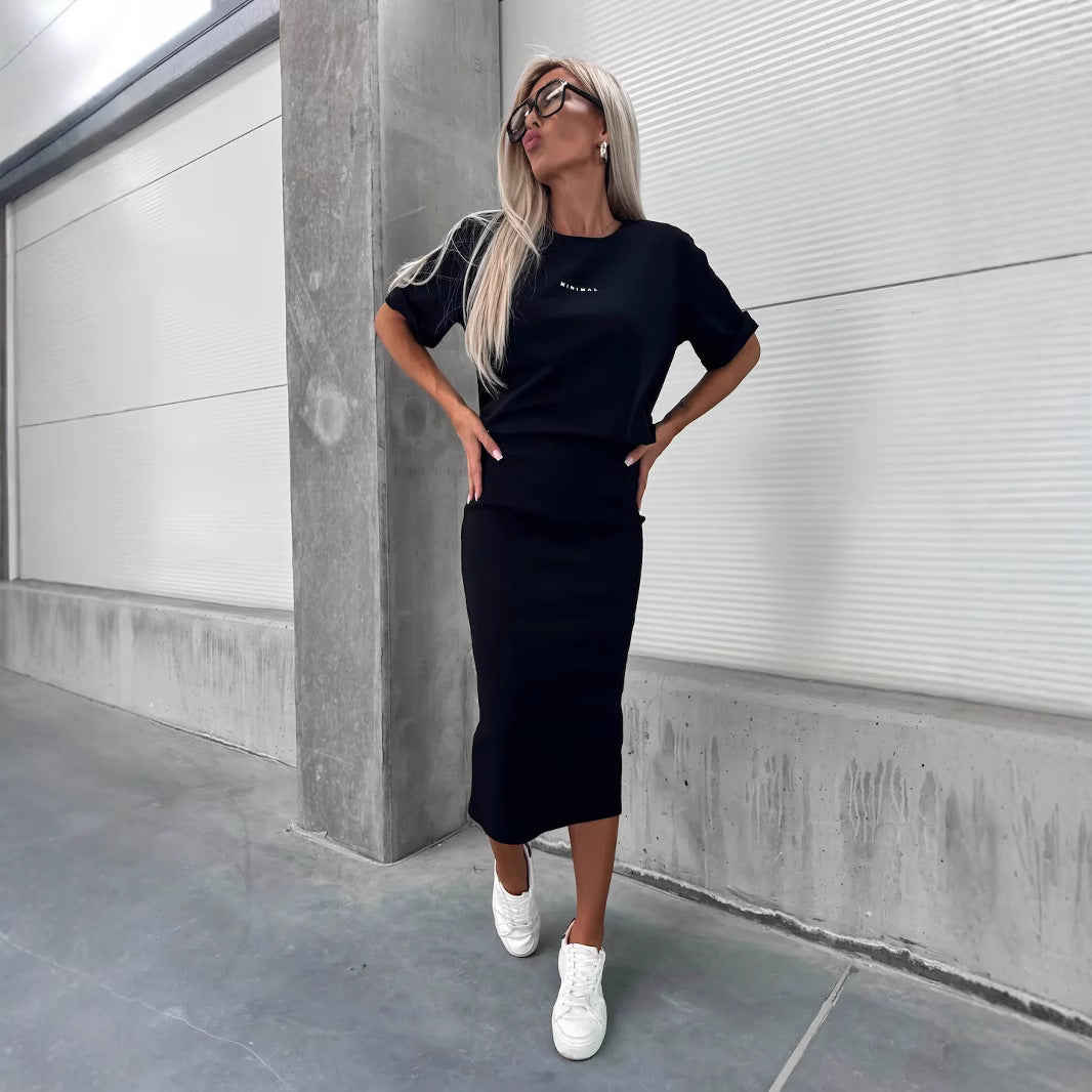 Damen Modisches Strickensemble mit lässigem Oberteil und weitem Rock Heidi-Mode