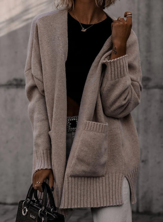 Damen gemütlicher Strickcardigan mit lässiger Silhouette und praktischen Taschen Heidi-Mode