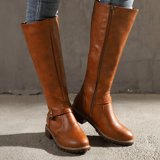 Damen Modische Stiefel mit eleganter Schnalle und robustem Profil Heidi-Mode