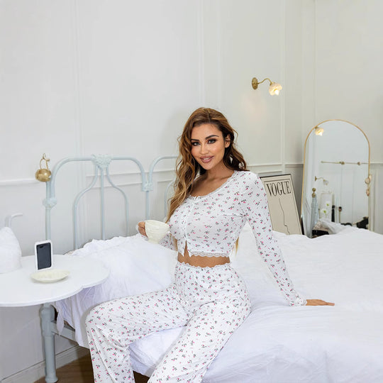 Damen Schlafanzug-Set mit floralem Design und elastischem Bund Heidi-Mode