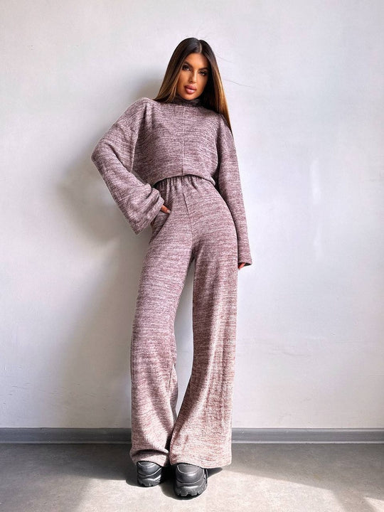 Damen Lässiges Strickanzug mit weitem Schnitt und hohem Kragen Heidi-Mode