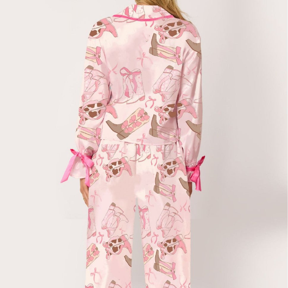 Damen Schlafanzug-Set mit niedlichen Schleifenmotiven Heidi-Mode