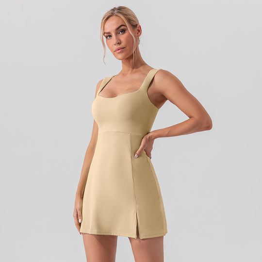 Heidi Mode | Hosenträger einfarbig Yoga Tennisrock leichtes Sportkleid