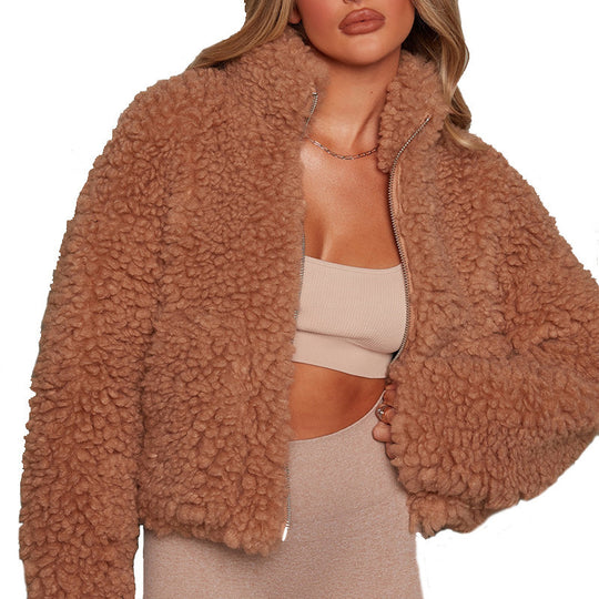 Damen Kuschelige Teddyjacke mit hohem Kragen und praktischen Taschen Heidi-Mode