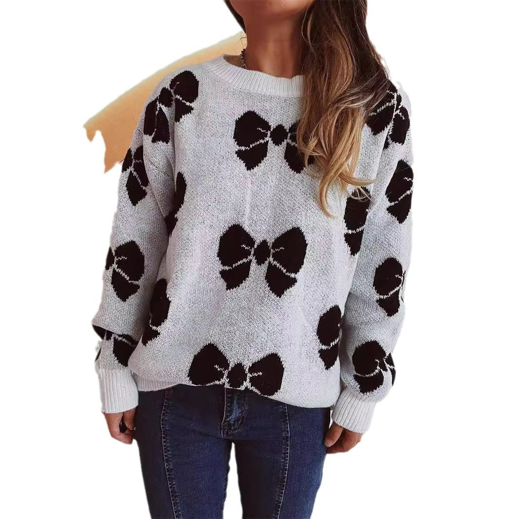 Damen lässiger Pullover mit verspieltem Schleifenmuster Heidi-Mode