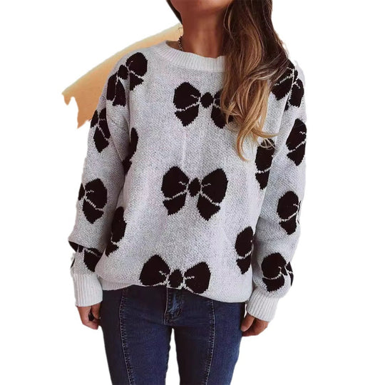 Damen lässiger Pullover mit verspieltem Schleifenmuster Heidi-Mode